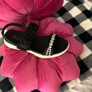 Lauren Lorraine Black Sandals with Crystal Details